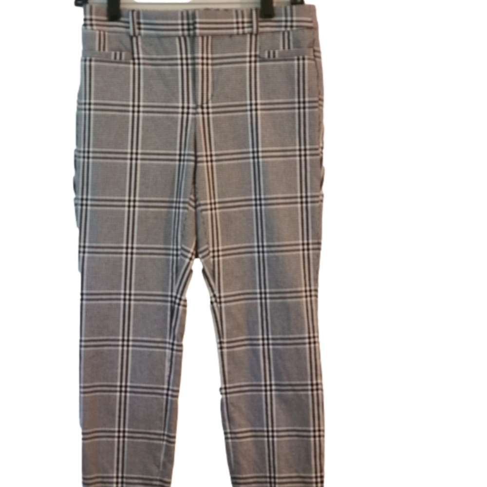 Banana Republic Sloan Pants Plaid Black White Womens Size 2 Cropped